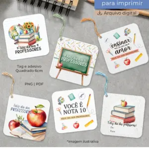 Tag Quadrada 6cm Professores Personalizada para Presentes