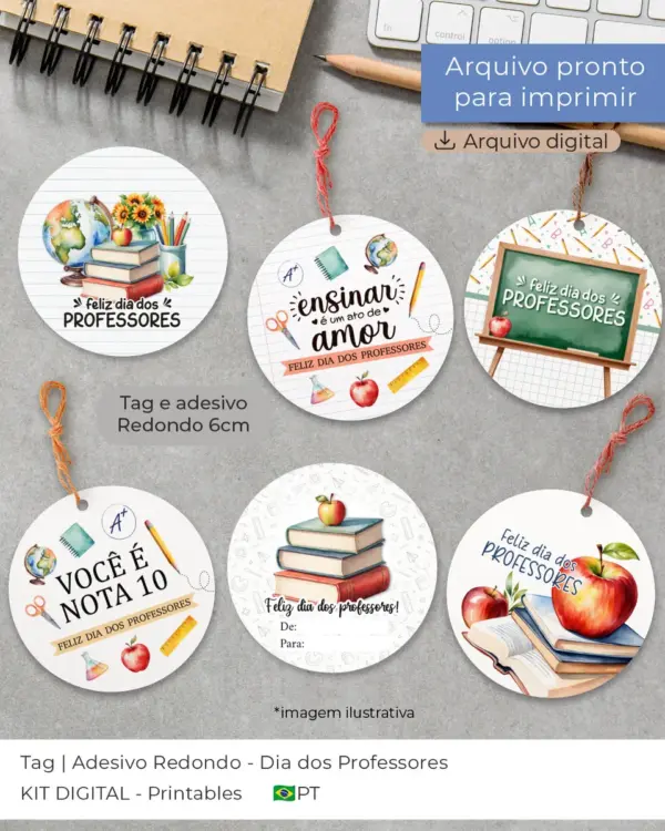 Tag Redonda 6cm para Professores Personalizada